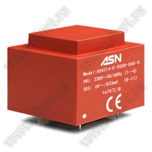 AS4214-U-0500-075-D трансформатор герметичный; P=5,0VA; Uперв.=115В; Uвтор.=2x10,5В; Uвтор.нагр.=2x7,5/333В