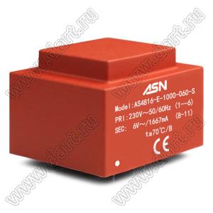 AS4816-U2-1000-090-S трансформатор герметичный; P=10,0VA; Uперв.=2x115В; Uвтор.=12,0В; Uвтор.нагр.=9/1111В