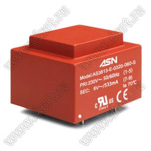 AS3813-U-0320-090-S трансформатор герметичный; P=3,2VA; Uперв.=115В; Uвтор.=120В; Uвтор.нагр.=9/356В