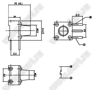 TS-026-3.8 кнопка тактовая угловая для выводного монтажа; 4,5x4,5x3,8мм; H=3,8мм