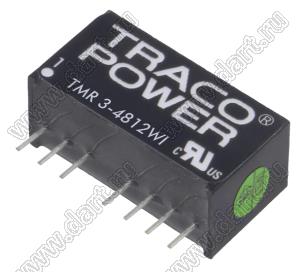 TMR3-4812WI DC/DC интегральный конвертер напряжения; Uвх (мин)=18В; Uвх (ном)=48В; Uвх (макс)=75В; Uвых=12В; Iвых=250мА (макс.); Uпр=1500В; КПД 81%