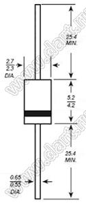 1N4002S (A-405) диод выпрямительный общего назначения 100V / 1A в корпусе A-405