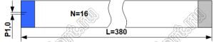 BLFPC P1,0 16PIN 380mm-REV шлейф плоский, шаг 1,0мм 16 жил длина 380мм, контакты на разных  поверхностях