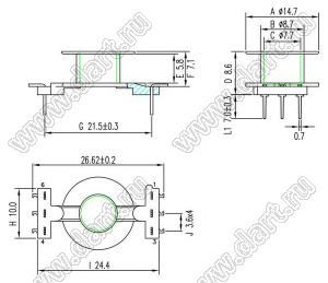 1601805 (POT COIL 18x11 6PIN) каркас для трансформатора