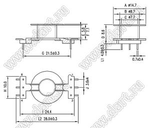 1601803 (POT COIL 18x11 6PIN) каркас для трансформатора