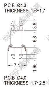 MSPH-6.8L фиксатор платы с двумя защелками; dп=4,3мм; s=1,6...1,7мм; d отв.=4,0мм; t=1,7...2,5мм; нейлон-66 (UL); натуральный