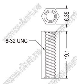 HP832-19.1 cтойка шестигранная с внутренней резьбой; 8-32 UNC; нейлон-66 (UL); черный/натуральный