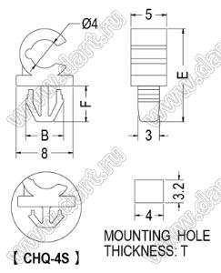 CHQ-4 фиксатор круглого кабеля с защелкой в панель; B=5,3мм; E=13,0мм; F=5,0мм; нейлон-66; натуральный
