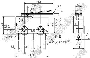 KW11-3Z-51AB3B (SM5-02N-40G) микропереключатель концевой с рычагом 16,5мм