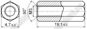PCHSS-19.1 стойка шестигранная; М3x0,5; SW=4,8мм; L=19,1мм; латунь