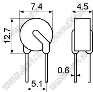 JK.250-060U предохранитель самовосстанавливающийся; VAC max.=250В; IH=60мА; IT=120мА