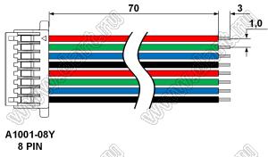 A1001-08Y+wire 70+3 mm сборка кабельная, шаг разъема 1,0 мм