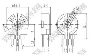 PTC10MH05-105A2020 резистор подстроечный; D=10мм; R=1,0МОм; 20%