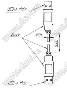 USB-A/M-Cab-1,0M-USB-A/M кабель USB двухпроводный черный d=3.5 мм; длина кабеля 1.0м