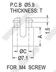 SSU4-15.9 фиксатор платы с защелкой в плату; A=15,9мм; C=3,9мм; T=1,2…1,7мм; dп=5,9мм; нейлон-66 (UL); натуральный