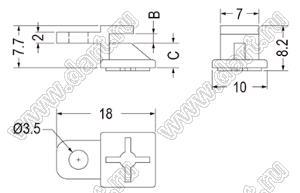 UBD-1V0 фиксатор платы; B=1,7мм; C=4,5мм; нейлон-66 (UL); натуральный