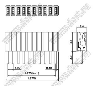 DS1065-07-1*27S8BV розетка прямая однорядная на плату; шаг 1.27мм; 27-конт.