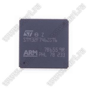 STM32F746ZGT6 (LQFP-144) микроконтроллер 32-bit ARM® Cortex®-M7; F=216MHz; CANbus, EBI/EMI, Ethernet, I²C, IrDA, LINbus, SAI, SD, SPDIF-Rx, SPI, UART/USART, USB OTG; Brown-out Detect/Reset, DMA, I&sup2;S, LCD, POR, PWM, WDT; I/O=114шт; FLASH 1024KB (