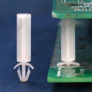 LASJ-17 фиксатор платы с защелкой в шасси; A=17,0мм; B=15,9мм; d отв.=3,5мм; t=1,6мм; нейлон-66 (UL); натуральный