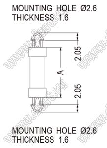 MAHC-15.9S фиксатор платы с двумя защелками; A=15,9мм; dп=2,6мм; s=1,6мм; d отв.=2,6мм; t=1,6мм; нейлон-66 (UL); натуральный