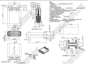 TC-08-Z-10.5-1 TYPE-C  (C-TF417-LH4706Y) розетка USB (тип С) для поверхностного (SMD) монтажа вертикальная с заглушкой; 24-конт.