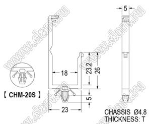 CHM-20S фиксатор жгута проводов с защелкой в панель; нейлон-66 (UL); черный