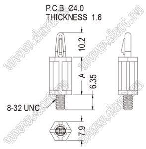 SCB832-15.9 фиксатор платы с защёлкой и резьбой 8-32 UNC; A=15,9мм; 8-32 UNC; нейлон-66 (UL); натуральный