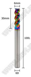 65-6x30x6x100L фреза концевая трехзаходная; D=6,0мм; Lc=30,0мм; 3 канавки