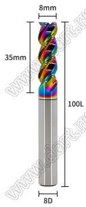 65-8x35x8x100L фреза концевая трехзаходная; D=8,0мм; Lc=35,0мм; 3 канавки