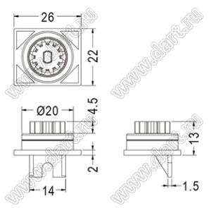 DP028A шестерня тормоза приборной дверцы; d=12,0мм; 12зуб.; пластик ABS (UL); пластик POM (UL); черный