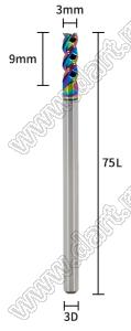 65-3x9x3x75L фреза концевая трехзаходная; D=3,0мм; Lc=9,0мм; 3 канавки