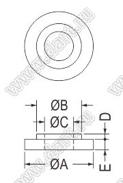 TWC-7 шайба ступенчатая; A=7,6мм; C=3,25мм; поликарбонат PC + ABS / нейлон-66 (UL); черный