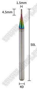 65-1.5x4.5x4x50L фреза концевая трехзаходная; D=1,5мм; Lc=4,5мм; 3 канавки