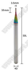 65-3.5x10x4x50L фреза концевая трехзаходная; D=3,5мм; Lc=10,0мм; 3 канавки