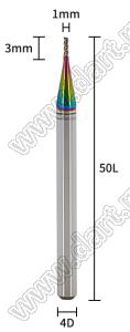 65-1x3x4x50L фреза концевая трехзаходная; D=1,0мм; Lc=3,0мм; 3 канавки