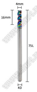 65-4x16x4x75L фреза концевая трехзаходная; D=4,0мм; Lc=16,0мм; 3 канавки