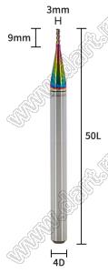 65-3x9x4x50L фреза концевая трехзаходная; D=3,0мм; Lc=9,0мм; 3 канавки