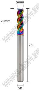 65-5x20x5x75L фреза концевая трехзаходная; D=5,0мм; Lc=20,0мм; 3 канавки