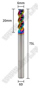 65-6x20x6x75L фреза концевая трехзаходная; D=6,0мм; Lc=20,0мм; 3 канавки