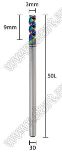 65-3x9x3x50L фреза концевая трехзаходная; D=3,0мм; Lc=9,0мм; 3 канавки