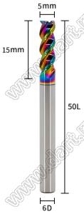 65-5x15x6x50L фреза концевая трехзаходная; D=5,0мм; Lc=15,0мм; 3 канавки