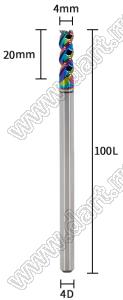 65-4x20x4x100L фреза концевая трехзаходная; D=4,0мм; Lc=20,0мм; 3 канавки