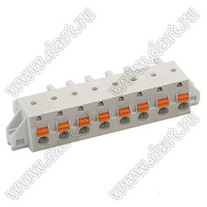 KFM762CP-7.62-08P-11 розетка на кабель однорядная прямая с пружинными зажимами проводов и монтажными "ушами"; 8-конт.