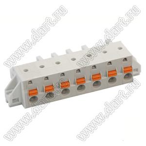 KFM762CP-7.62-07P-11 розетка на кабель однорядная прямая с пружинными зажимами проводов и монтажными "ушами"; 7-конт.