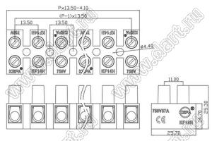 KF14H-11P-17 клеммник электромонтажный; шаг=14мм; I max=50/57А; U=600/750В; 11-конт.