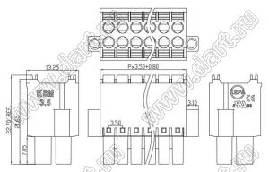 KF2EDGKSM-3.5-24P-14 (12x2) розетка двухрядная на провод, под пружинные зажимы, с монтажными ушами; шаг=3,5мм; I max=8/7А (UL/ICT); U=300/250В (UL/ICT); 12x2-конт.