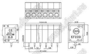 KF239-5.0-01P-17 клеммник нажимной, прямой; шаг=5мм; I max=12/12А; U=300/250В; 1-xx-конт.