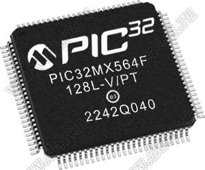 PIC32MX564F128L-V/PT (TQFP-100) микросхема 32-разрядный микроконтроллер с графическим интерфейсом, USB, CAN; Uпит.=2,3... 3,6В; -40…+105°C