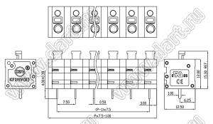 KF211V-7.5-01P-11 клеммник нажимной, прямой; шаг=7,5мм; I max=8/15А; U=300/450В (UL/CE); 1-xx-конт.