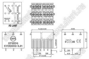 KF2EDGKVHHG-3.81-69P-14 вилка прямая трехрядная на плату с защелками; шаг=3,81мм; I max=8/7А (UL/ICT); U=300/250В (UL/ICT); 3*23-конт.